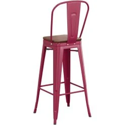 LT&S Alloy Series Lancaster Table & Seating Alloy Series Sangria Metal Indoor Industrial Cafe Bar Height Stool With Vertical Slat Back And Walnut Wood Seat -Zown Shop 2436110