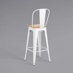 LT&S Alloy Series Lancaster Table & Seating Alloy Series White Metal Indoor Industrial Cafe Bar Height Stool With Vertical Slat Back And Natural Wood Seat -Zown Shop 2436173