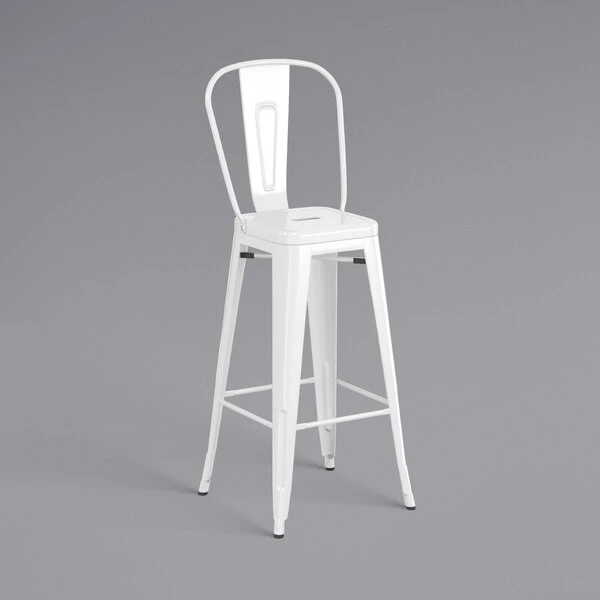 LT&S Alloy Series Lancaster Table & Seating Alloy Series White Metal Indoor Industrial Cafe Bar Height Stool With Vertical Slat Back And Walnut Wood Seat 4 LT&S Alloy Series Lancaster Table & Seating Alloy Series White Metal Indoor Industrial Cafe Bar Height Stool With Vertical Slat Back And Walnut Wood Seat - Image 4