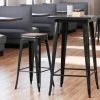 LT&S Alloy Series Lancaster Table & Seating Alloy Series Distressed Black Metal Indoor Industrial Cafe Bar Height Stool With Walnut Wood Seat