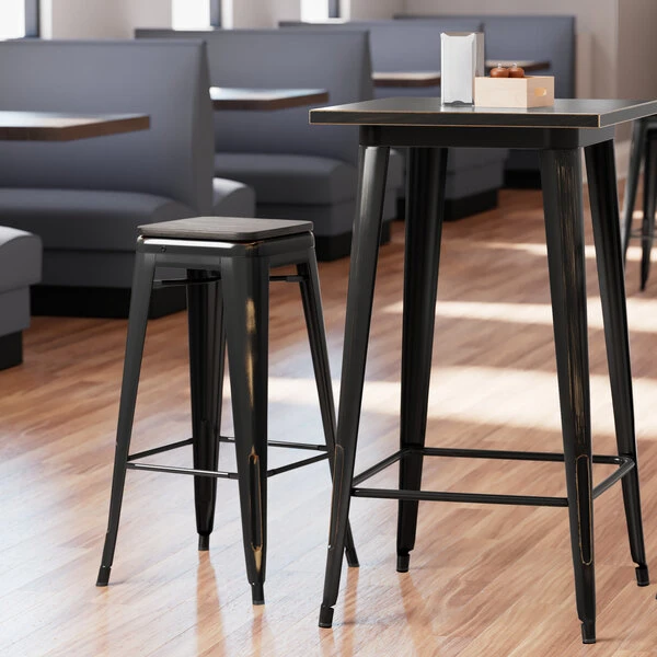 LT&S Alloy Series Lancaster Table & Seating Alloy Series Distressed Copper Metal Indoor Industrial Cafe Bar Height Stool With Black Wood Seat 1 LT&S Alloy Series Lancaster Table & Seating Alloy Series Distressed Copper Metal Indoor Industrial Cafe Bar Height Stool With Black Wood Seat