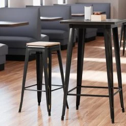 LT&S Alloy Series Lancaster Table & Seating Alloy Series Distressed Copper Metal Indoor Industrial Cafe Bar Height Stool With Natural Wood Seat