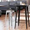 LT&S Alloy Series Lancaster Table & Seating Alloy Series Distressed Silver Stackable Metal Indoor Industrial Barstool With Walnut Wood Seat