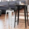 LT&S Alloy Series Lancaster Table & Seating Alloy Series Distressed White Stackable Metal Indoor Industrial Barstool With Black Wood Seat