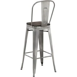 LT&S Alloy Series Lancaster Table & Seating Alloy Series Clear Coated Metal Indoor Industrial Cafe Bar Height Stool With Vertical Slat Back And Black Wood Seat -Zown Shop 2436638