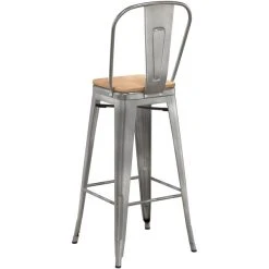LT&S Alloy Series Lancaster Table & Seating Alloy Series Clear Coated Metal Indoor Industrial Cafe Bar Height Stool With Vertical Slat Back And Natural Wood Seat -Zown Shop 2436644