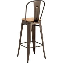 LT&S Alloy Series Lancaster Table & Seating Alloy Series Copper Metal Indoor Industrial Cafe Bar Height Stool With Vertical Slat Back And Natural Wood Seat -Zown Shop 2436659