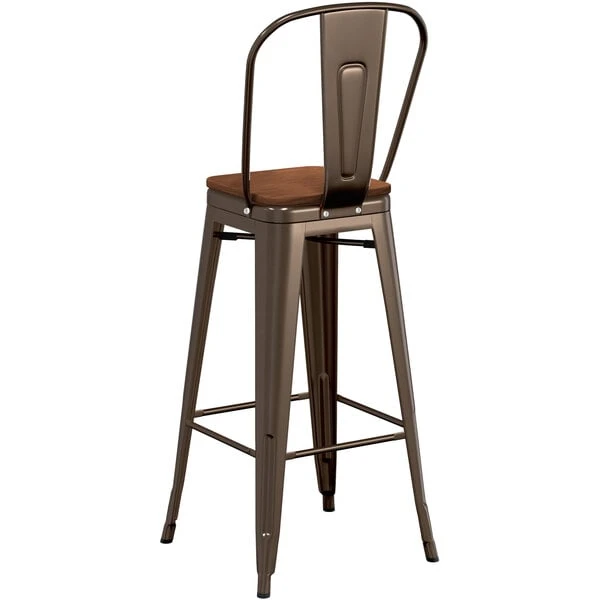 LT&S Alloy Series Lancaster Table & Seating Alloy Series Copper Metal Indoor Industrial Cafe Bar Height Stool With Vertical Slat Back And Walnut Wood Seat 3 LT&S Alloy Series Lancaster Table & Seating Alloy Series Copper Metal Indoor Industrial Cafe Bar Height Stool With Vertical Slat Back And Walnut Wood Seat - Image 3