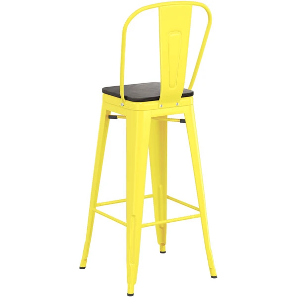 LT&S Alloy Series Lancaster Table & Seating Alloy Series Yellow Metal Indoor Industrial Cafe Bar Height Stool With Vertical Slat Back And Black Wood Seat 3 LT&S Alloy Series Lancaster Table & Seating Alloy Series Yellow Metal Indoor Industrial Cafe Bar Height Stool With Vertical Slat Back And Black Wood Seat - Image 3