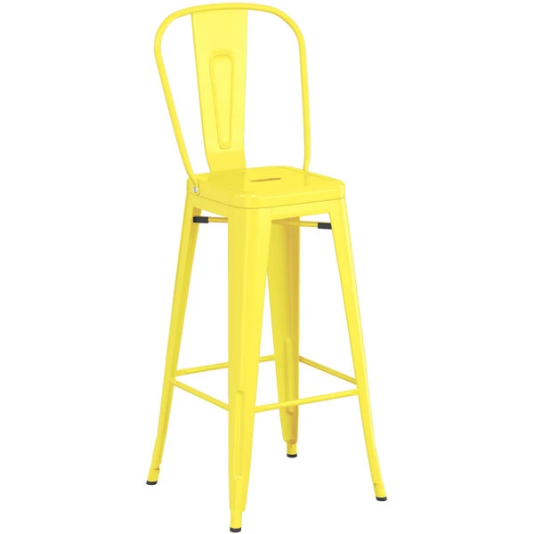 LT&S Alloy Series Lancaster Table & Seating Alloy Series Yellow Metal Indoor Industrial Cafe Bar Height Stool With Vertical Slat Back And Black Wood Seat 4 LT&S Alloy Series Lancaster Table & Seating Alloy Series Yellow Metal Indoor Industrial Cafe Bar Height Stool With Vertical Slat Back And Black Wood Seat - Image 4