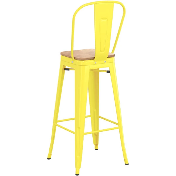 LT&S Alloy Series Lancaster Table & Seating Alloy Series Yellow Metal Indoor Industrial Cafe Bar Height Stool With Vertical Slat Back And Natural Wood Seat 3 LT&S Alloy Series Lancaster Table & Seating Alloy Series Yellow Metal Indoor Industrial Cafe Bar Height Stool With Vertical Slat Back And Natural Wood Seat - Image 3