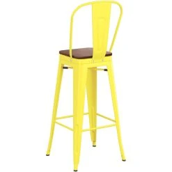 LT&S Alloy Series Lancaster Table & Seating Alloy Series Yellow Metal Indoor Industrial Cafe Bar Height Stool With Vertical Slat Back And Walnut Wood Seat 6 LT&S Alloy Series Lancaster Table & Seating Alloy Series Yellow Metal Indoor Industrial Cafe Bar Height Stool With Vertical Slat Back And Walnut Wood Seat -Zown Shop 2436679