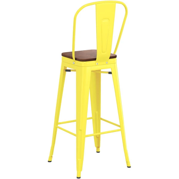 LT&S Alloy Series Lancaster Table & Seating Alloy Series Yellow Metal Indoor Industrial Cafe Bar Height Stool With Vertical Slat Back And Walnut Wood Seat 3 LT&S Alloy Series Lancaster Table & Seating Alloy Series Yellow Metal Indoor Industrial Cafe Bar Height Stool With Vertical Slat Back And Walnut Wood Seat - Image 3