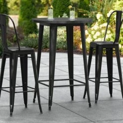 LT&S Alloy Series Lancaster Table & Seating Alloy Series 30" Round Distressed Black Outdoor Bar Height Table