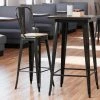 LT&S Alloy Series Lancaster Table & Seating Alloy Series Distressed Copper Metal Indoor Industrial Cafe Bar Height Stool With Vertical Slat Back And Natural Wood Seat