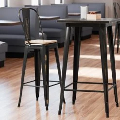 LT&S Alloy Series Lancaster Table & Seating Alloy Series Distressed Copper Metal Indoor Industrial Cafe Bar Height Stool With Vertical Slat Back And Natural Wood Seat
