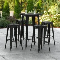 LT&S Alloy Series Lancaster Table & Seating Alloy Series 30" Round Black Outdoor Bar Height Table With Four Barstools