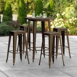 LT&S Alloy Series Lancaster Table & Seating Alloy Series 30" Round Copper Outdoor Bar Height Table With Four Barstools