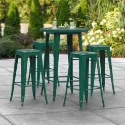 LT&S Alloy Series Lancaster Table & Seating Alloy Series 30" Round Emerald Outdoor Bar Height Table With Four Barstools
