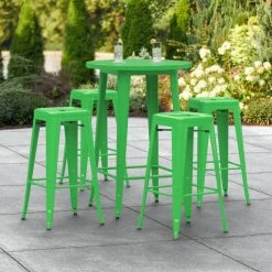 LT&S Alloy Series Lancaster Table & Seating Alloy Series 30" Round Green Outdoor Bar Height Table With Four Barstools