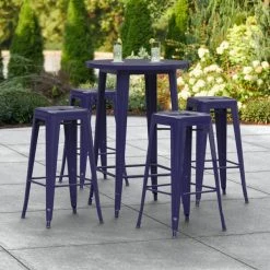 LT&S Alloy Series Lancaster Table & Seating Alloy Series 30" Round Navy Outdoor Bar Height Table With Four Barstools