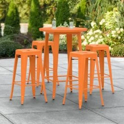 LT&S Alloy Series Lancaster Table & Seating Alloy Series 30" Round Orange Outdoor Bar Height Table With Four Barstools