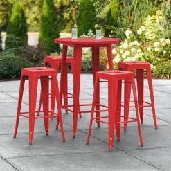 LT&S Alloy Series Lancaster Table & Seating Alloy Series 30" Round Red Outdoor Bar Height Table With Four Barstools