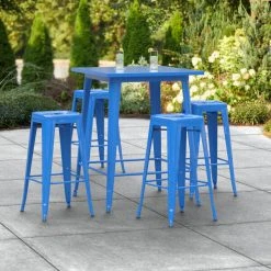LT&S Alloy Series Lancaster Table & Seating Alloy Series 32" X 32" Blue Outdoor Bar Height Table With Four Barstools