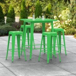 LT&S Alloy Series Lancaster Table & Seating Alloy Series 32" X 32" Green Outdoor Bar Height Table With Four Barstools