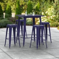 LT&S Alloy Series Lancaster Table & Seating Alloy Series 32" X 32" Navy Outdoor Bar Height Table With Four Barstools