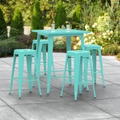 LT&S Alloy Series Lancaster Table & Seating Alloy Series 32" X 32" Seafoam Outdoor Bar Height Table With Four Barstools