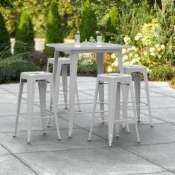 LT&S Alloy Series Lancaster Table & Seating Alloy Series 32" X 32" Silver Outdoor Bar Height Table With Four Barstools