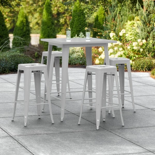 LT&S Alloy Series Lancaster Table & Seating Alloy Series 32" X 32" Silver Outdoor Bar Height Table With Four Barstools 1 LT&S Alloy Series Lancaster Table & Seating Alloy Series 32" X 32" Silver Outdoor Bar Height Table With Four Barstools