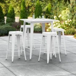LT&S Alloy Series Lancaster Table & Seating Alloy Series 32" X 32" White Outdoor Bar Height Table With Four Barstools