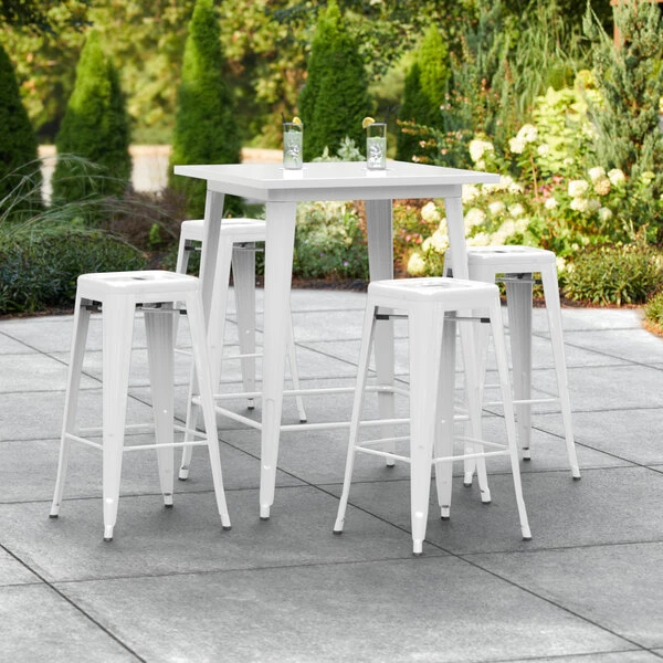 LT&S Alloy Series Lancaster Table & Seating Alloy Series 32" X 32" White Outdoor Bar Height Table With Four Barstools 1 LT&S Alloy Series Lancaster Table & Seating Alloy Series 32" X 32" White Outdoor Bar Height Table With Four Barstools
