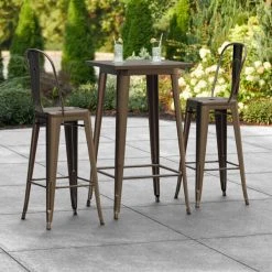 LT&S Alloy Series Lancaster Table & Seating Alloy Series 24" X 24" Copper Outdoor Bar Height Table With 2 Metal Cafe Bar Stools