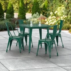 LT&S Alloy Series Lancaster Table & Seating Alloy Series 32" X 32" Emerald Dining Height Outdoor Table With 4 Industrial Cafe Chairs