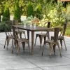 LT&S Alloy Series Lancaster Table & Seating Alloy Series 63" X 32" Copper Dining Height Outdoor Table With 6 Industrial Cafe Chairs