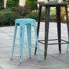 LT&S Alloy Series Lancaster Table & Seating Alloy Series Distressed Arctic Blue Stackable Metal Indoor / Outdoor Industrial Barstool With Drain Hole Seat