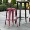 LT&S Alloy Series Lancaster Table & Seating Alloy Series Distressed Sangria Stackable Metal Indoor / Outdoor Industrial Barstool With Drain Hole Seat