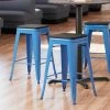 LT&S Alloy Series Lancaster Table & Seating Alloy Series Blue Metal Indoor Industrial Cafe Counter Height Stool With Black Wood Seat