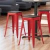 LT&S Alloy Series Lancaster Table & Seating Alloy Series Red Metal Indoor Industrial Cafe Counter Height Stool With Black Wood Seat