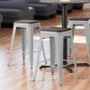 LT&S Alloy Series Lancaster Table & Seating Alloy Series Silver Metal Indoor Industrial Cafe Counter Height Stool With Black Wood Seat