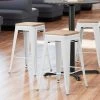 LT&S Alloy Series Lancaster Table & Seating Alloy Series White Metal Indoor Industrial Cafe Counter Height Stool With Natural Wood Seat