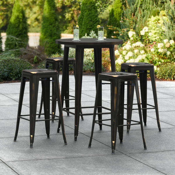 LT&S Alloy Series Lancaster Table & Seating Alloy Series 30" Round Distressed Copper Outdoor Bar Height Table With Four Barstools 1 LT&S Alloy Series Lancaster Table & Seating Alloy Series 30" Round Distressed Copper Outdoor Bar Height Table With Four Barstools