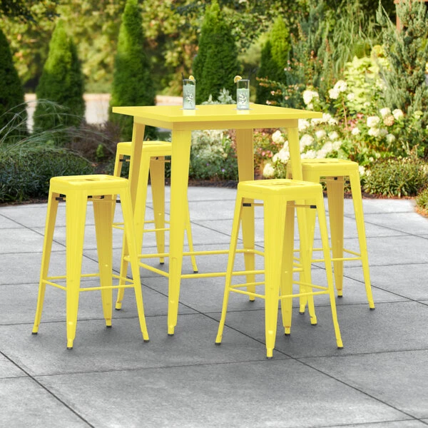 LT&S Alloy Series Lancaster Table & Seating Alloy Series 32" X 32" Yellow Outdoor Bar Height Table With Four Barstools 1 LT&S Alloy Series Lancaster Table & Seating Alloy Series 32" X 32" Yellow Outdoor Bar Height Table With Four Barstools