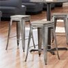 LT&S Alloy Series Lancaster Table & Seating Alloy Series Clear Coated Metal Indoor Industrial Cafe Counter Height Stool With Gray Wood Seat