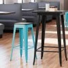 LT&S Alloy Series Lancaster Table & Seating Alloy Series Arctic Blue Metal Indoor Industrial Cafe Bar Height Stool With Black Wood Seat