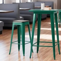 LT&S Alloy Series Lancaster Table & Seating Alloy Series Emerald Stackable Metal Indoor Industrial Barstool With Black Wood Seat