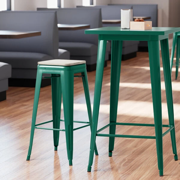 LT&S Alloy Series Lancaster Table & Seating Alloy Series Emerald Stackable Metal Indoor Industrial Barstool With Gray Wood Seat 1 LT&S Alloy Series Lancaster Table & Seating Alloy Series Emerald Stackable Metal Indoor Industrial Barstool With Gray Wood Seat